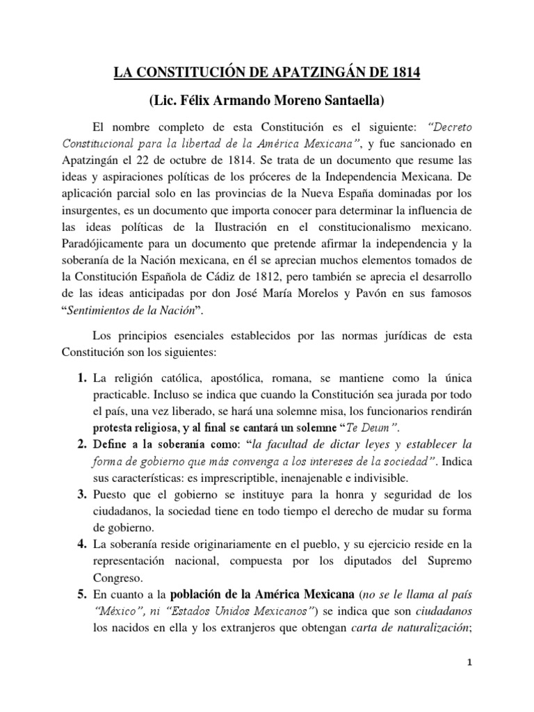 La Constitución de Apatzingán de 1814