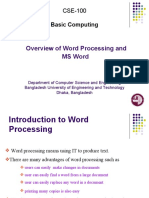 Overview of Word Processing and MS Word: Basic Computing