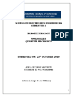 M.Engg in Electronics Engineering Semester-1 Nanotechnology Worksheet Quantum Mechanics