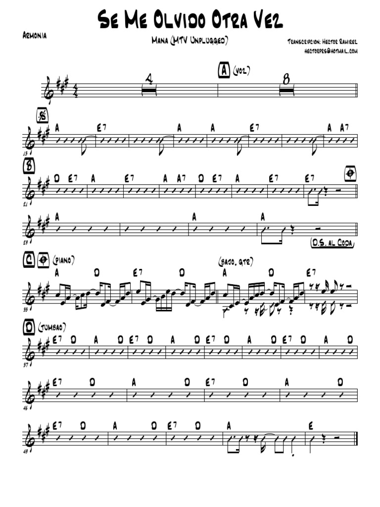 Se Me Olvido Otra Vez Armonia Piano
