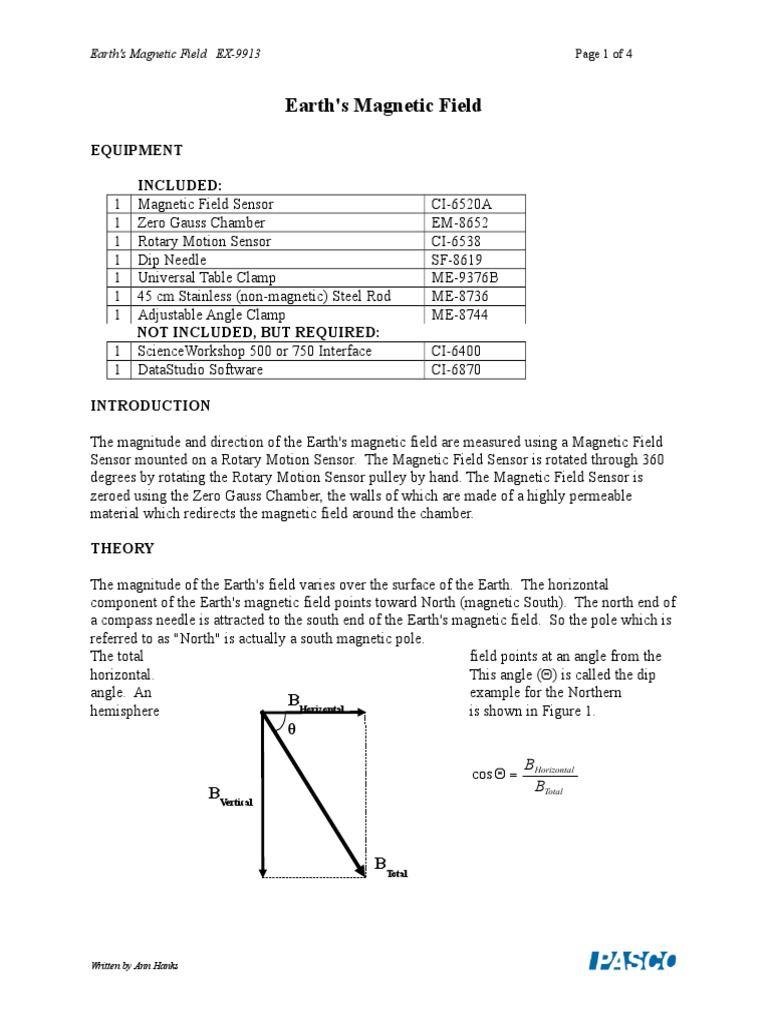 Earth's Magnetic Field Measurement Guide | PDF | Magnetic Field | Compass
