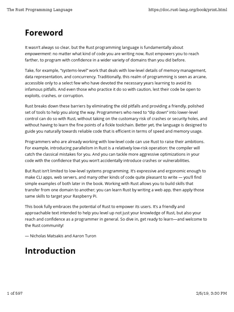 The Rust Programming Language | PDF | Computer Programming | Compiler