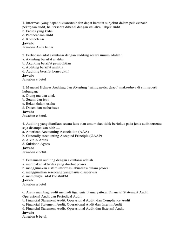 Jawaban Soal Benar Salah Bab 8 Audit Sukrisno Ague Soal Dan Jawaban