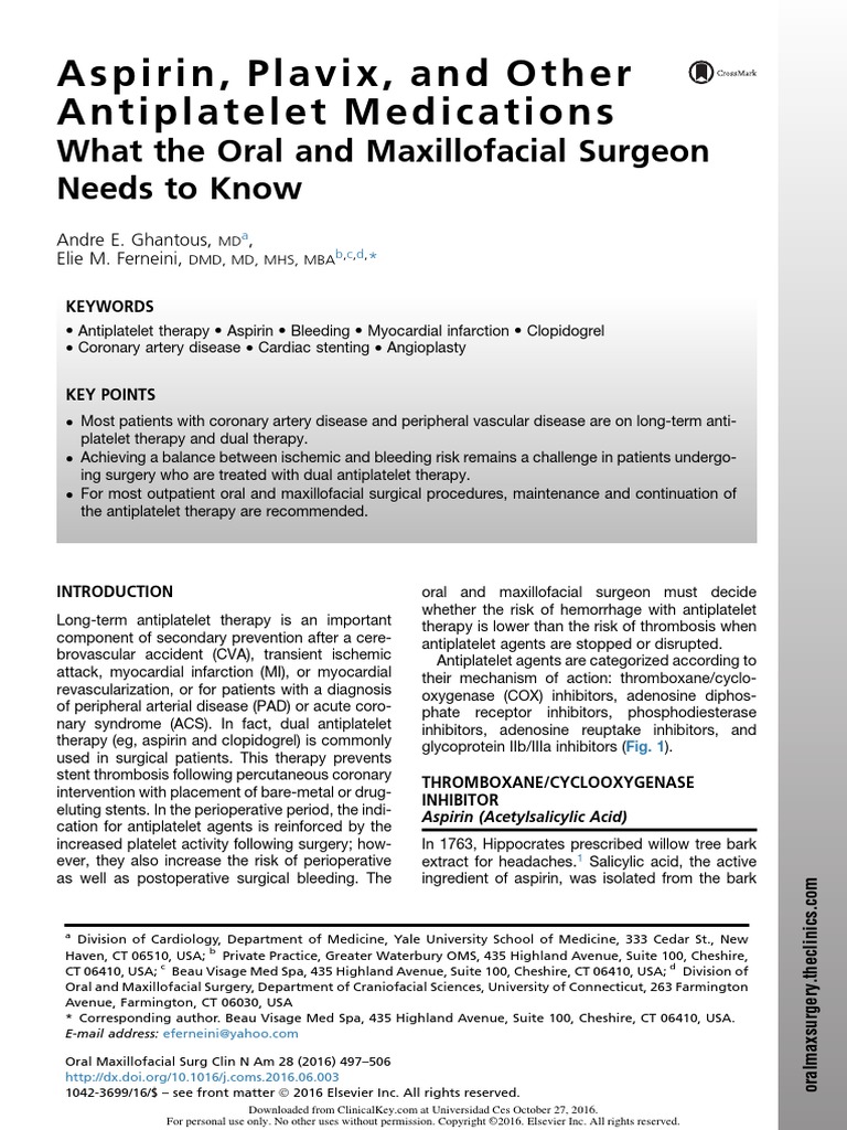 Aspirin, Plavix, and Other Antiplatelet Medications What The Oral and