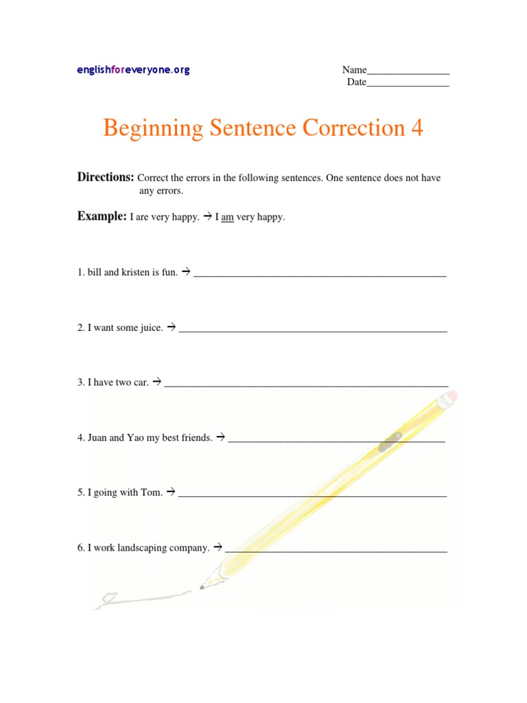 Beginning Sentence Correction Exercise | PDF
