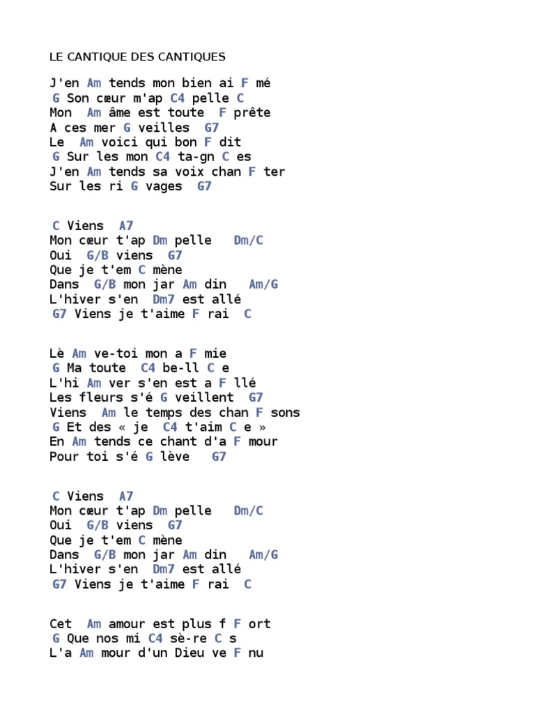 Le Cantique des Cantiques : Paroles et Partition | PDF