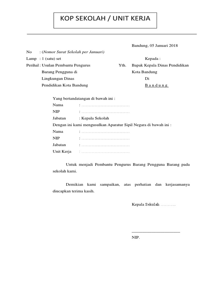 Surat Usulan Pembantu Pengurus Barang