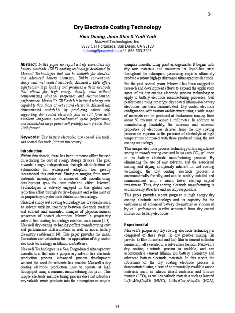 Tesla MAxwell Dry Electrode Coating Technology PDF