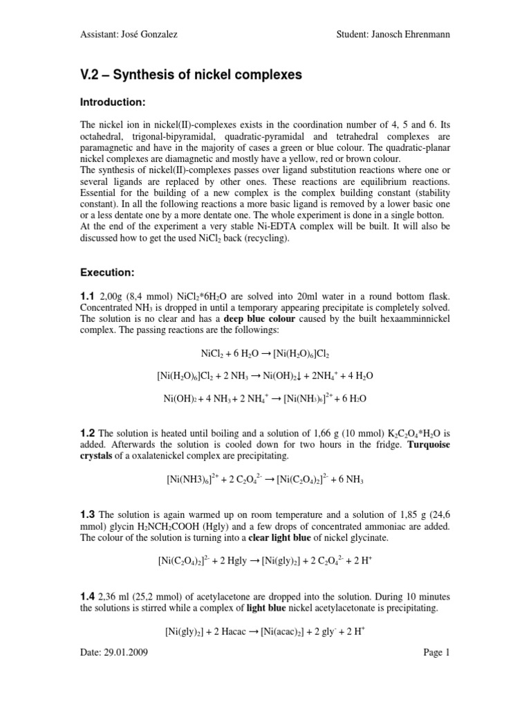Synthesis and Color of Nickel Complexes | PDF | Coordination Complex ...
