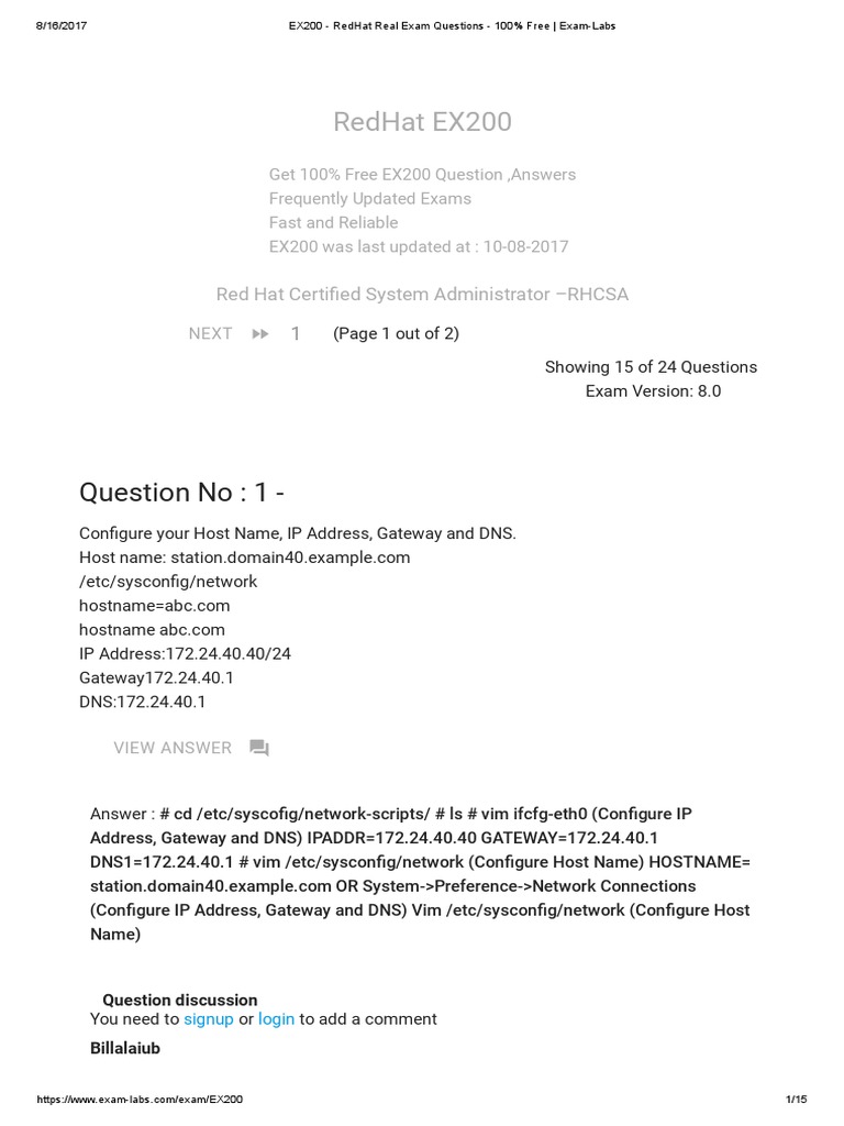 EX200 - RedHat Real Exam Questions - 100% Free - Exam-Labs | PDF ...