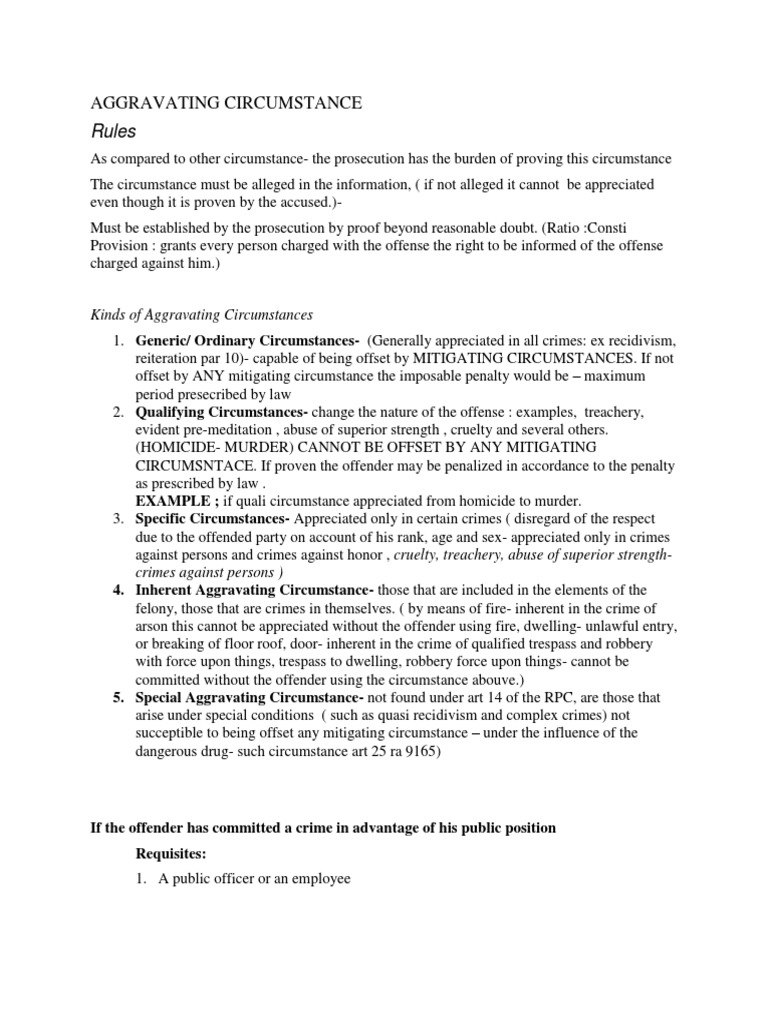 Simple Notes On Aggravating Circumstances | PDF | Murder | Crime & Violence