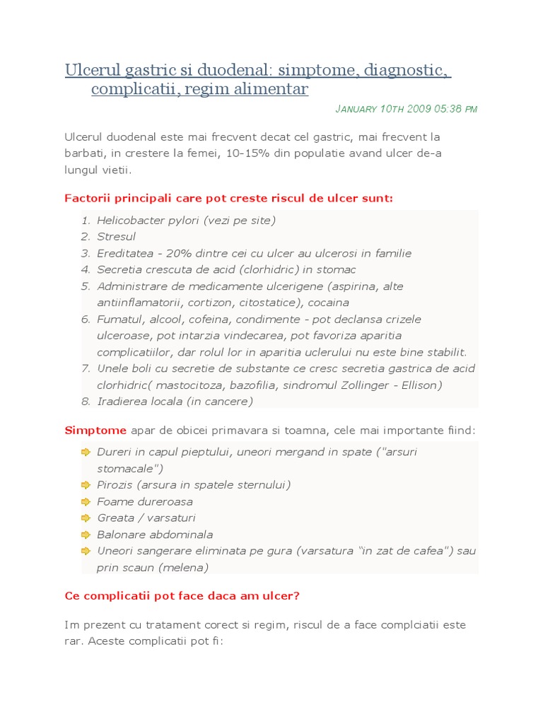 Ulcerul Gastric Si Duodenal | PDF