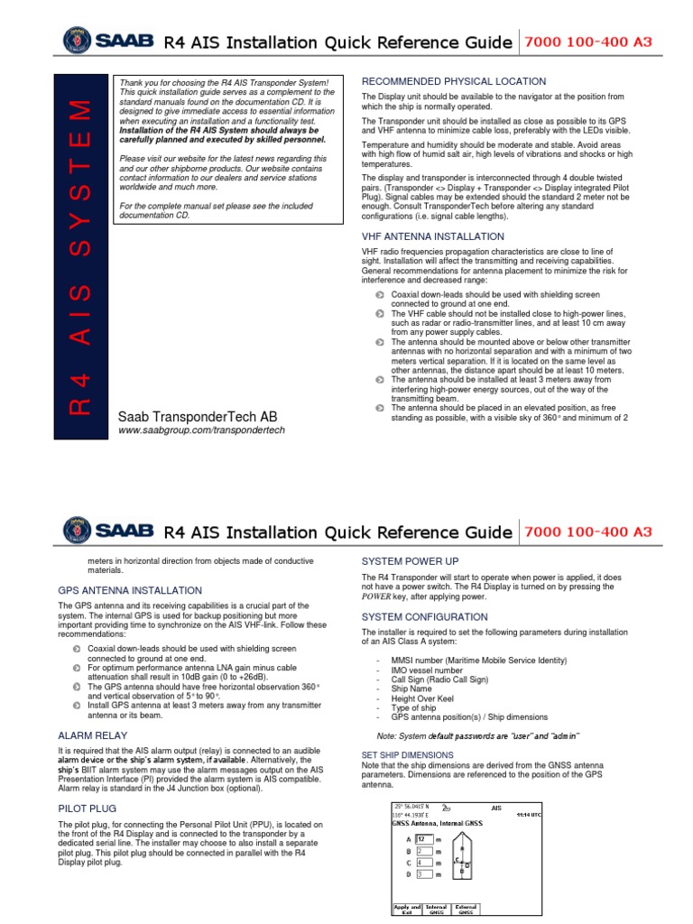 R4 AIS Installation Quick Reference Guide | PDF | Antenna (Radio ...
