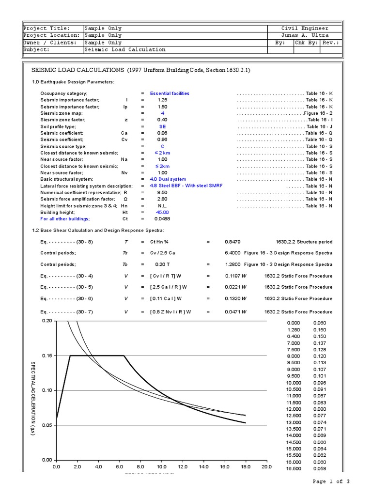 Seismic Load Calculation NSCP 2010 & UBC 1997 | PDF | Seismology ...