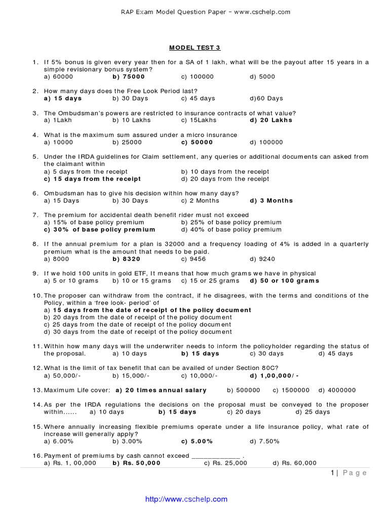 IRDA Exam Model Question Paper 2025 | PDF | Annuity (American) | Insurance