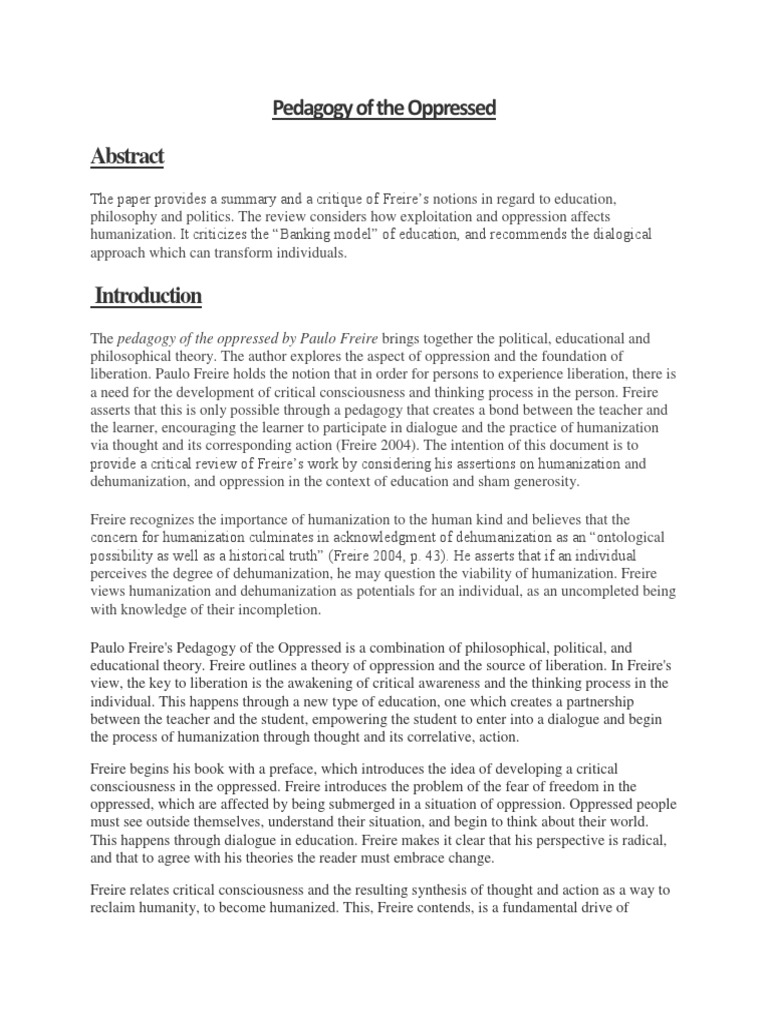 Pedagogy of The Oppressed PDF Pedagogy Thought