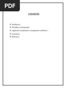 Introduction Principles of Management Application of Principles of Management in Reliance" Conclusion References