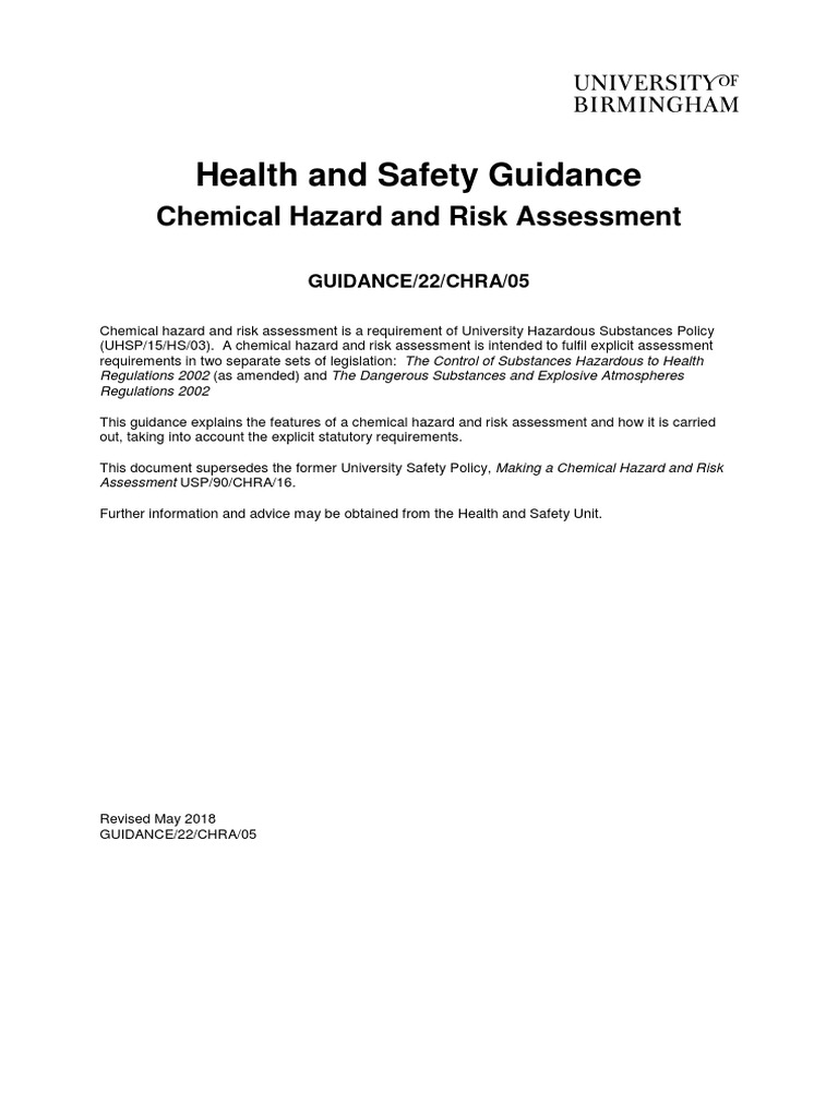 Health and Safety Guidance Chemical Hazard and Risk Assessment PDF