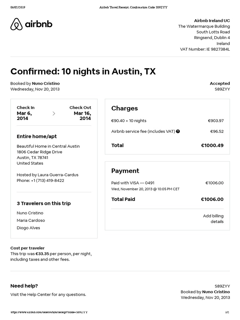 Airbnb Travel Receipt Confirmation Code Szyy Airbnb Payments