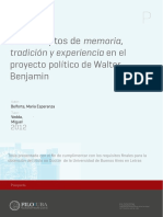 La Conceptos de Memoria, Tradición y Experiencia en El Proyecto Político de Walter Benjamin