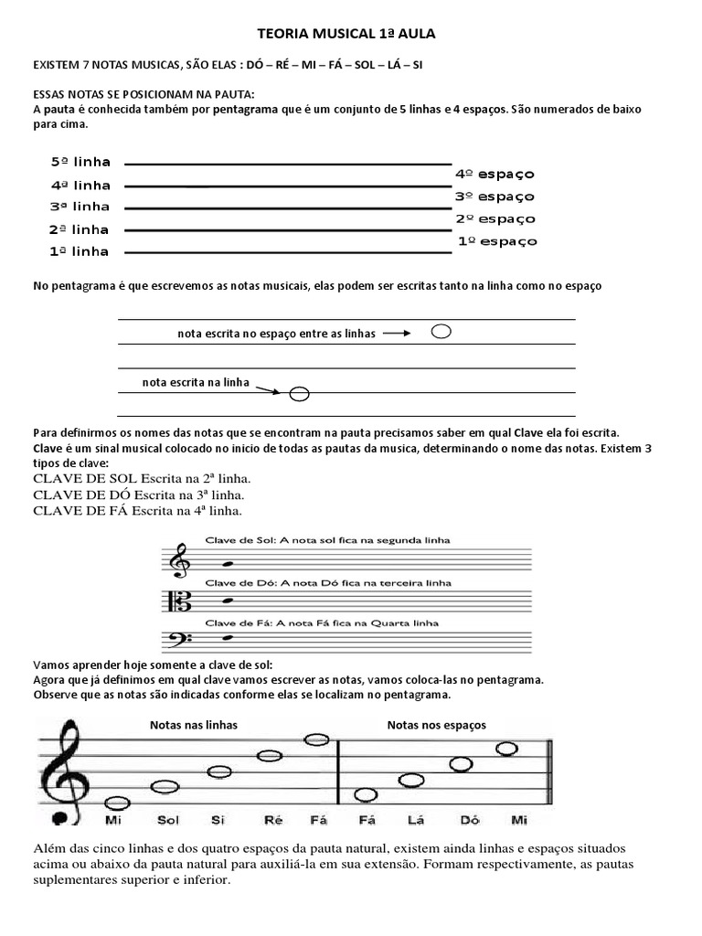 Existem 7 Notas Musicas PDF Clave Composições musicais