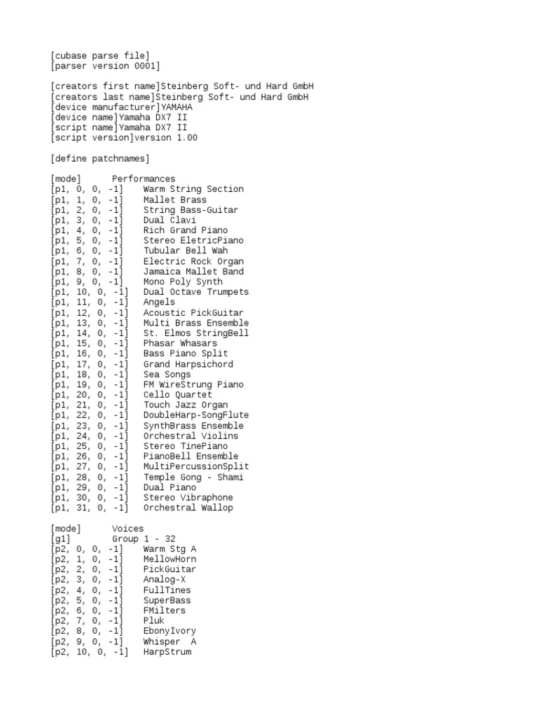 Yamaha DX7 II Patch List | PDF | String Instruments | Music Industry