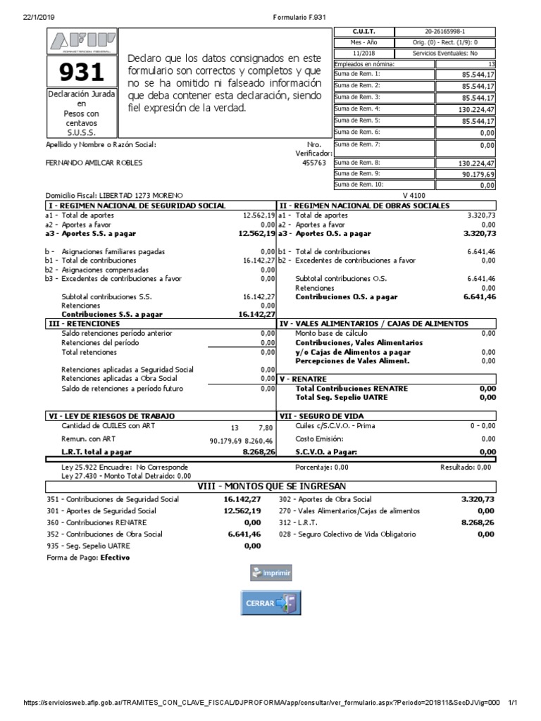 Formulario F 931 11 18