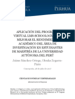 Aplicacion Programa Virtual LMS-Schoology Mejorar Rendimiento Academico Area Investigacion Estudiantes Maestria Universidad Autonoma Peru