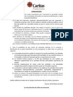 Comunicado de Caritas de Venezuela Sobre Ayuda Humanitaria Febrero 2019