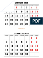 Printable Monthly 2019 Calendar Large Font