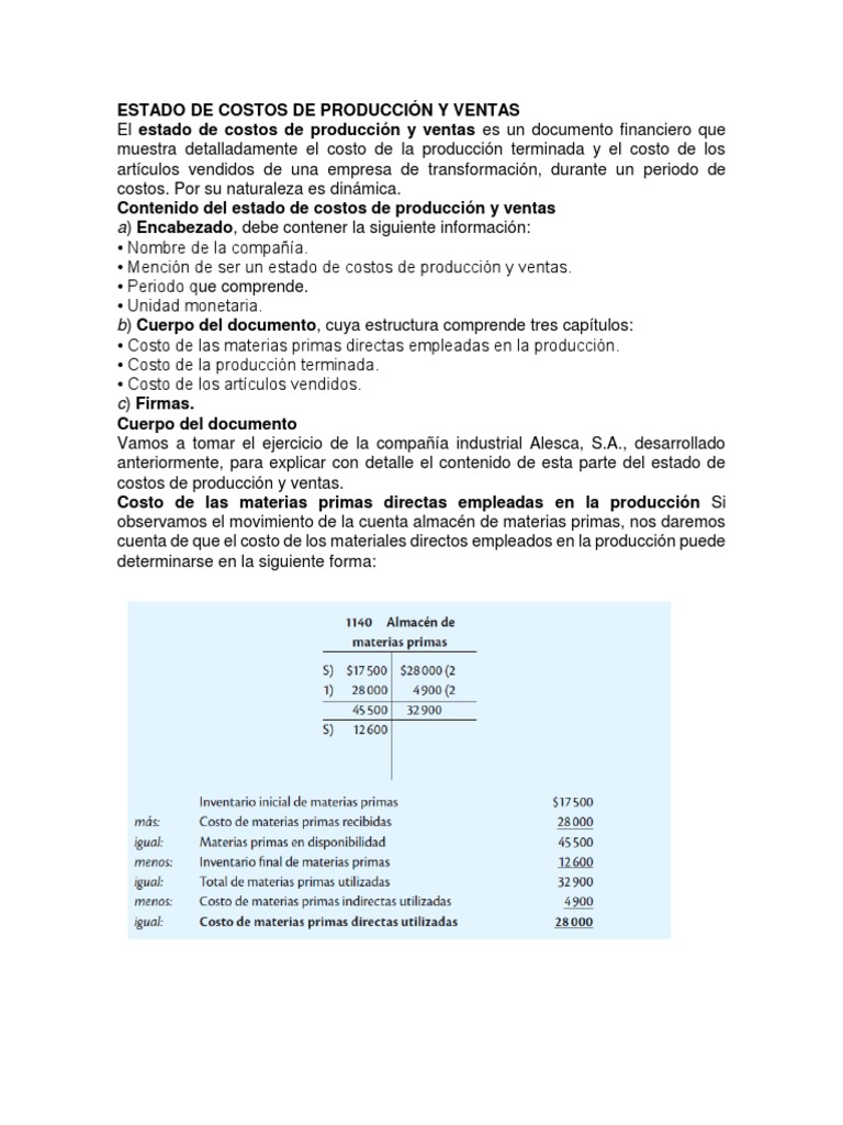Estado de Costos de Producción y Ventas | PDF | Costo | Inventario