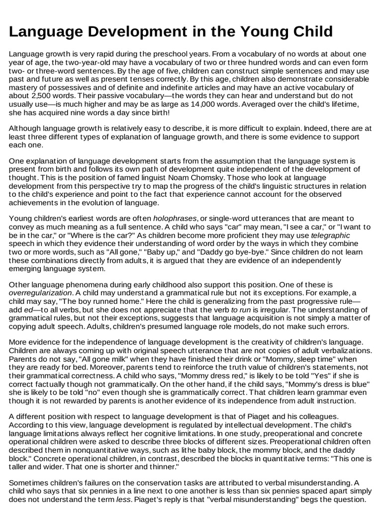 Language Development In The Young Child PDF Language Development