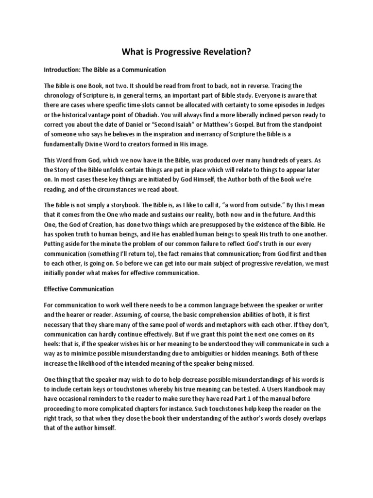 What Is Progressive Revelation? Introduction The Bible As A