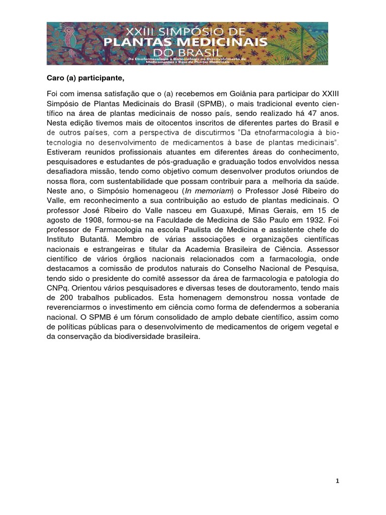 Anais Do Xxiii Simposio De Plantas Medicinais Do Brasil Diabetes