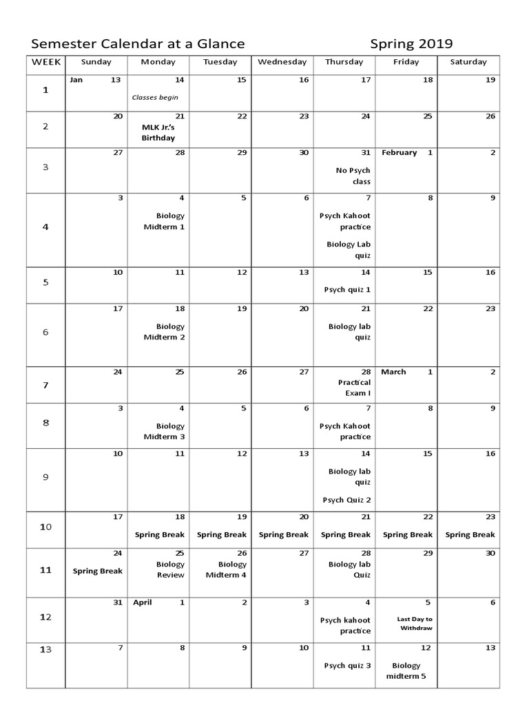 Spring Break Dates 2019 | PDF | Academic Term