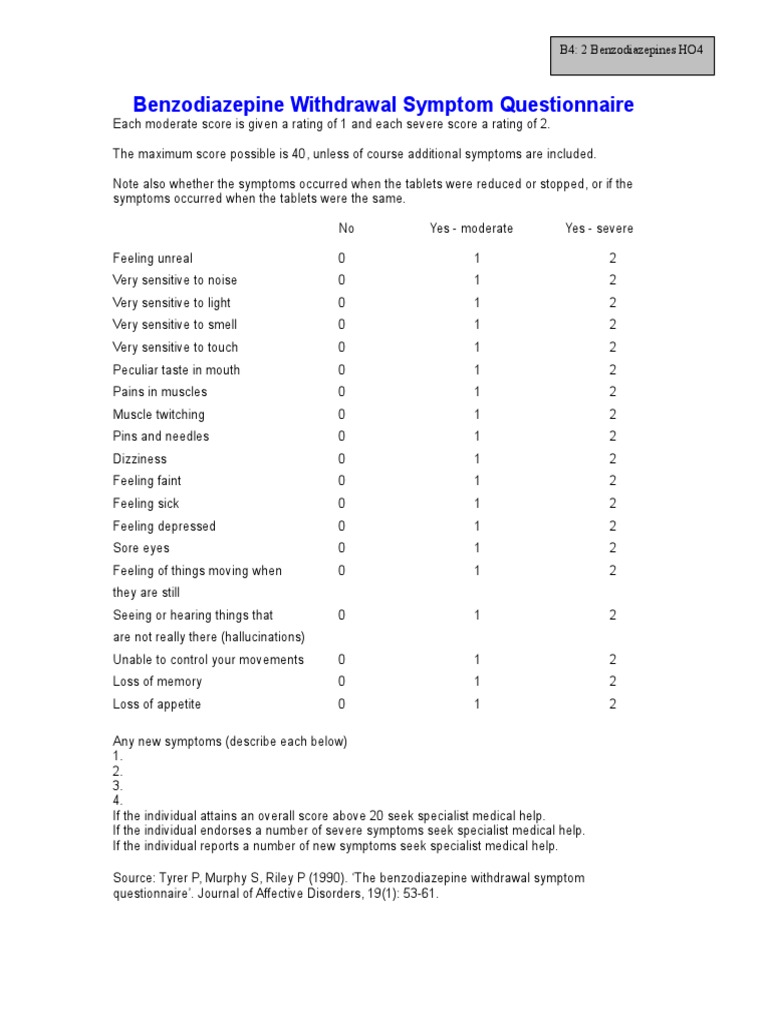 04 Benzo WDRWL SymptQ | PDF | Benzodiazepine | Medical Diagnosis