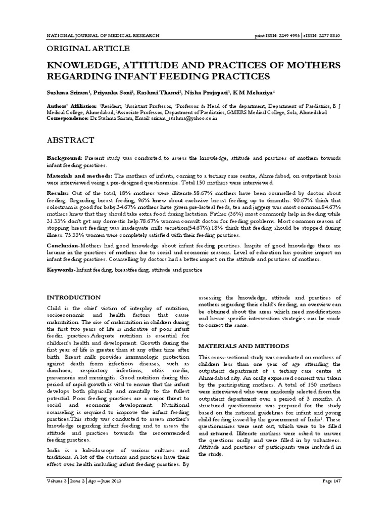 Knowledge, Attitude and Practices of Mothers Regarding Infant Feeding ...