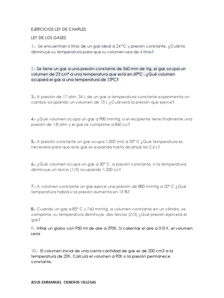 Ejercicios Resueltos Ley de Charles | PDF | Gases | Temperatura