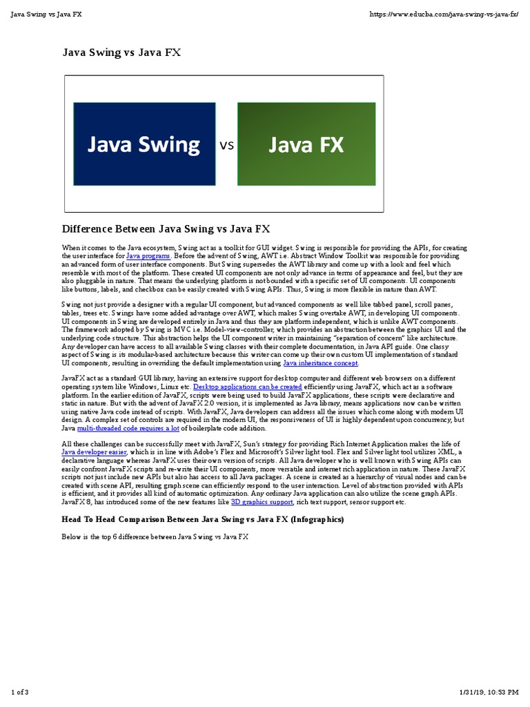 Difference Between Java Swing Vs Java FX | PDF | Java (Programming ...