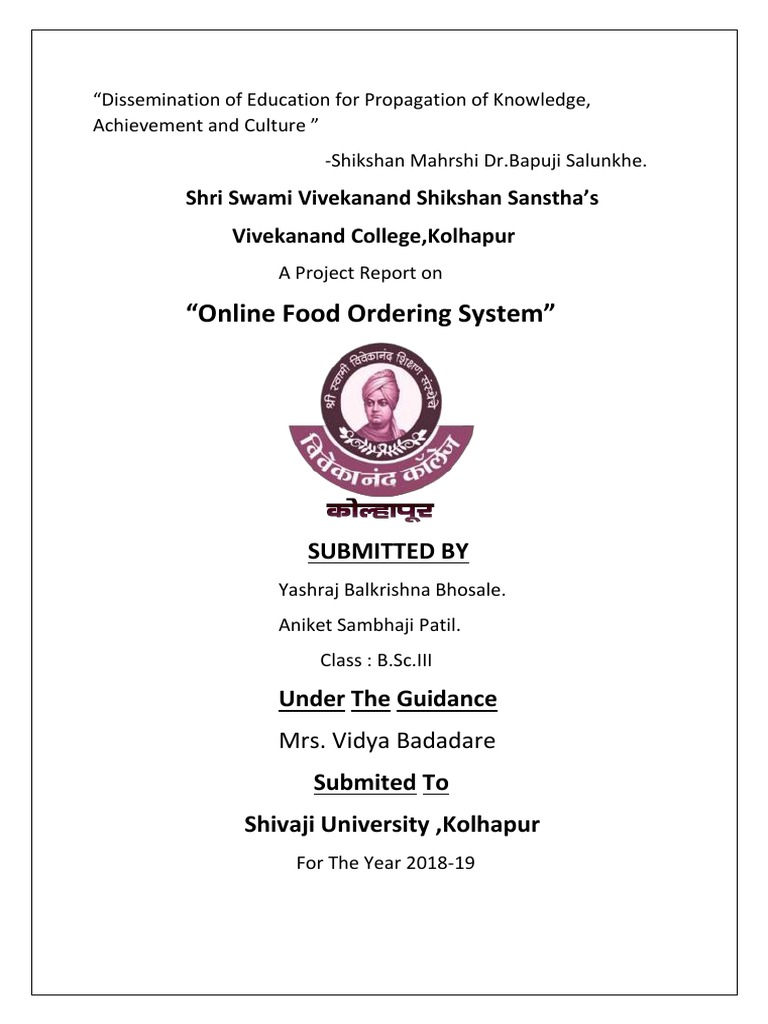 "Online Food Ordering System": Shri Swami Vivekanand Shikshan Sanstha's ...