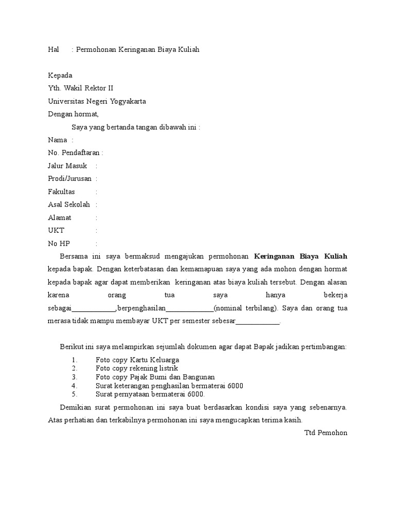 Surat Pernyataan Ukt
