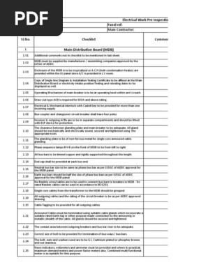 Inspection Checklist for LV Electrical Works