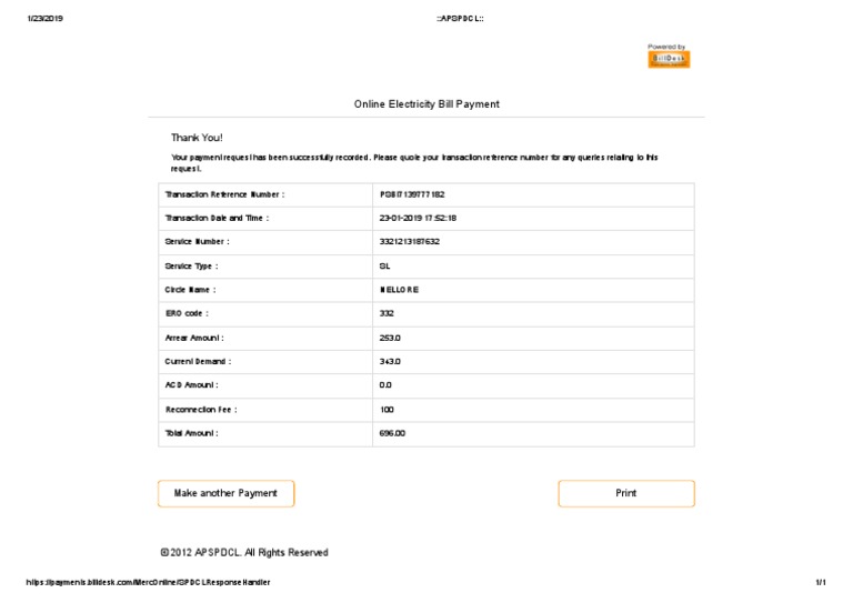 Online Electricity Bill Payment Thank You