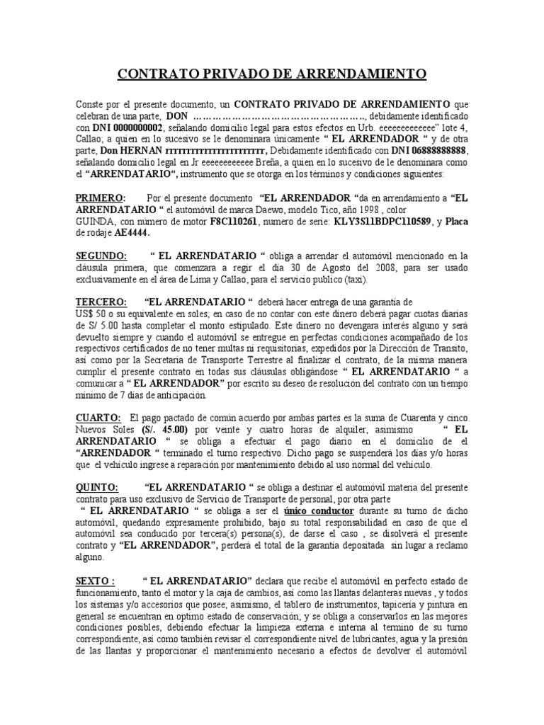 CONTRATo de Alquiler de Taxi