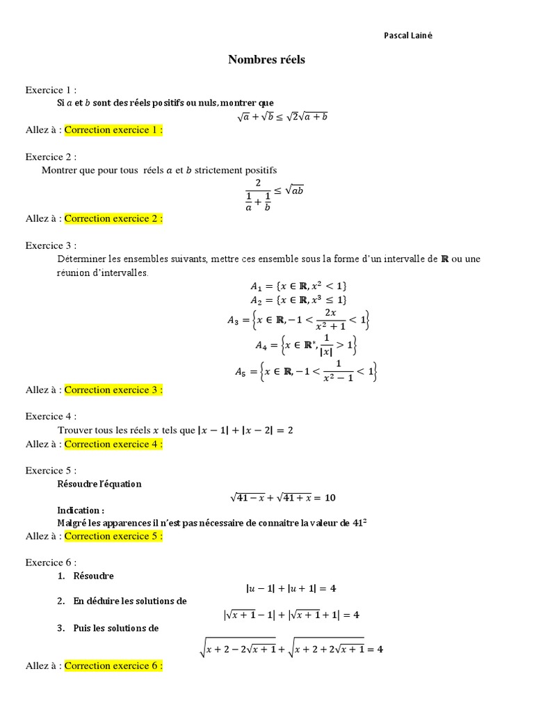 Exercices Nombres Relatifs 3ème Pdf Corrigé Exercices Corriges Sur Les Nombres Reels | PDF | Inégalité (mathématiques)  | Nombre réel