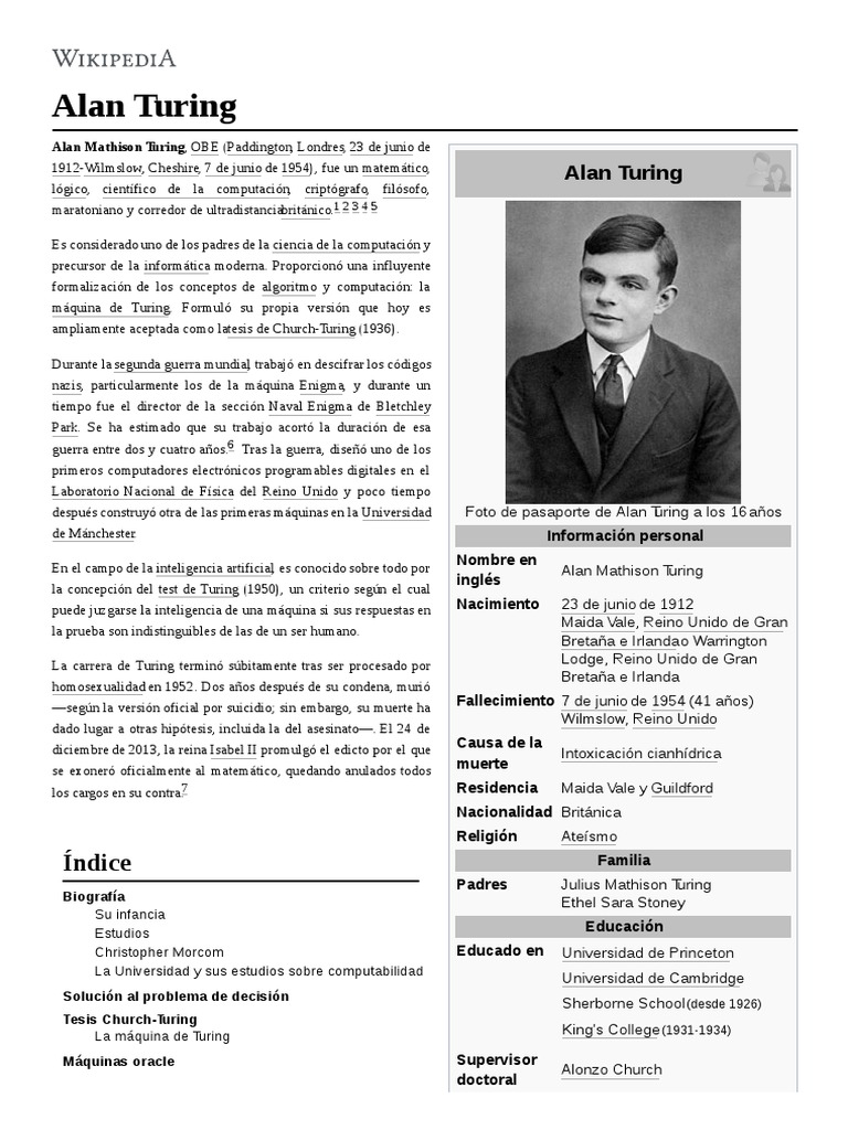 Alan Turing | PDF | Alan Turing | Áreas de informática