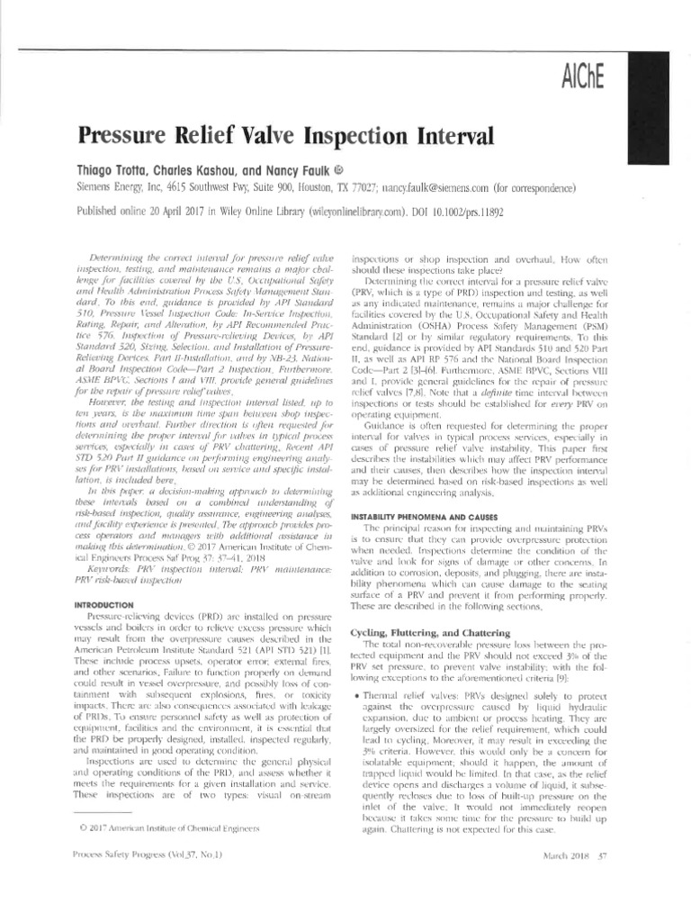 Pressure Relief Valve Inspection Interval PDF