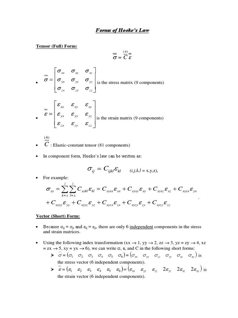 Forms of Hooke's Law C C C C C PDF Tensor Euclidean Vector