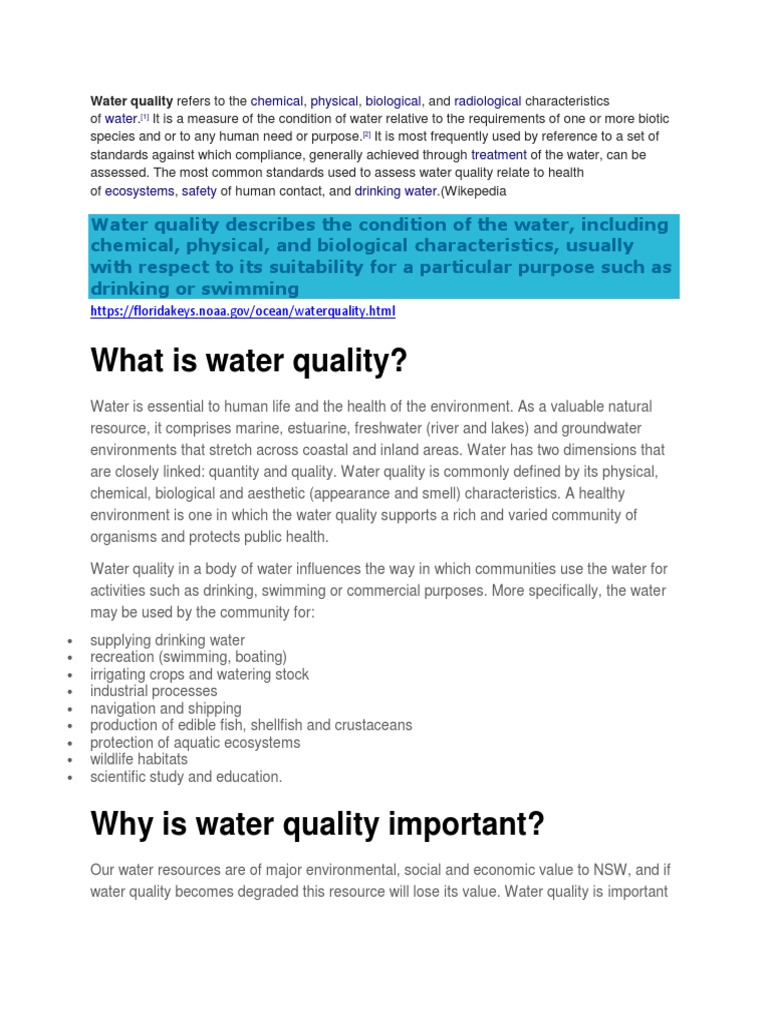 What Is Water Quality? Chemical Physical Biological Radiological Water