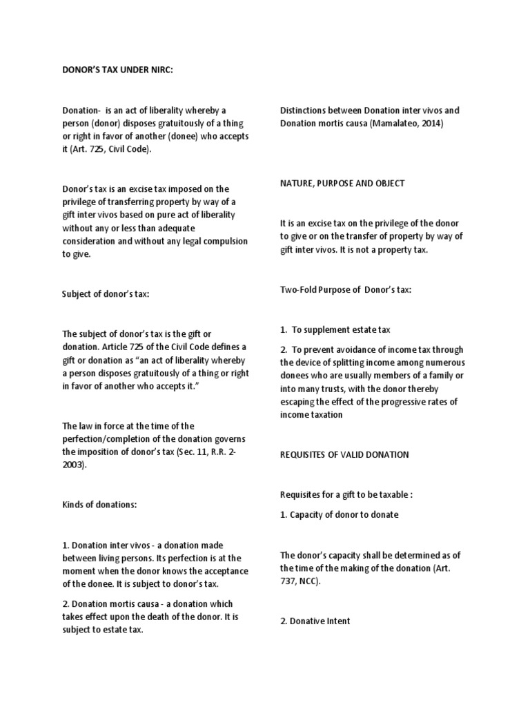 Donors Tax Under Nirc Download Free Pdf Tax Exemption Taxes